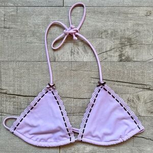 Victoria's Secret Lilac Pink Purple Brown Bow Coquette Triangle Lace Bikini Top